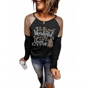 NEW LOVESOFT sequin holiday top in black & rose gold